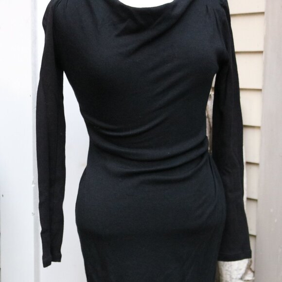 Banana Republic Black Wool Blend Knit Drape Neck Side Ruched Fitted Dress Sz MED - Picture 2 of 6